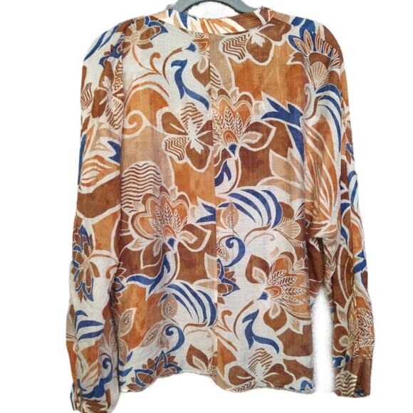Halogen Sheer Chiffon Button-Up Blouse Watercolor Abstract Print Size M - Picture 2 of 7